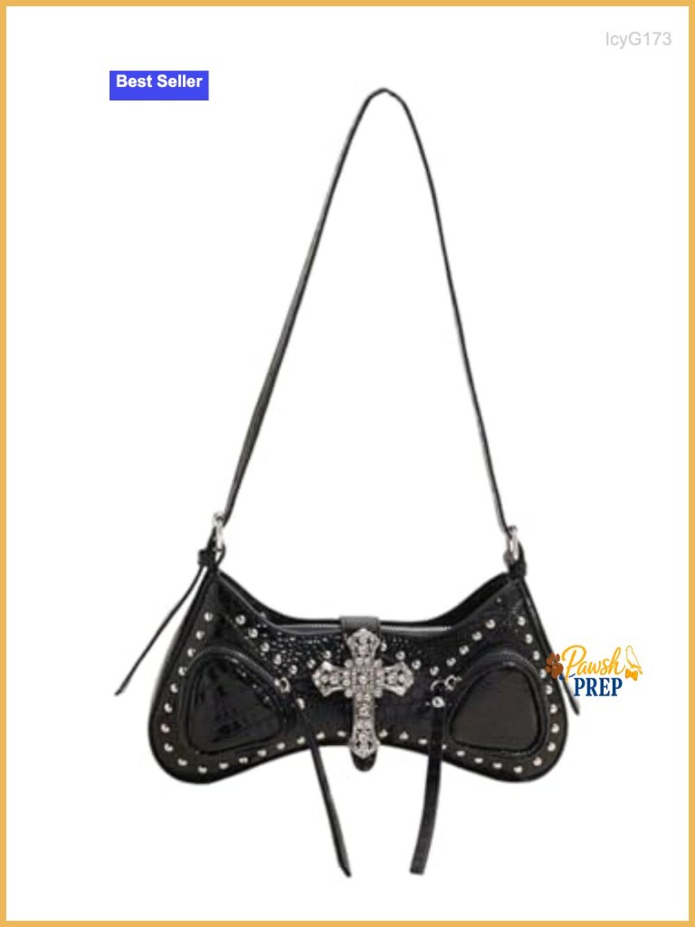 Y2K Studded Cross Shoulder Handbag Punk PU Leather Top Handle Underarm Bag